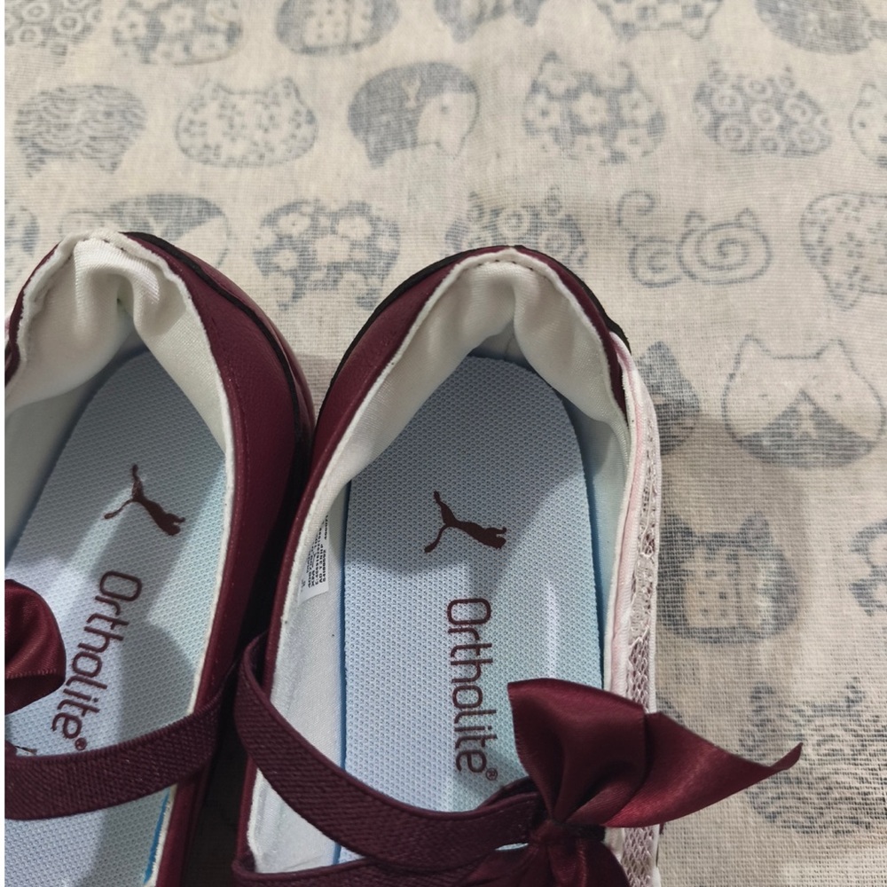 Puma Maroon and White Bow Strap Ballet Flats - Picture 2 of 8